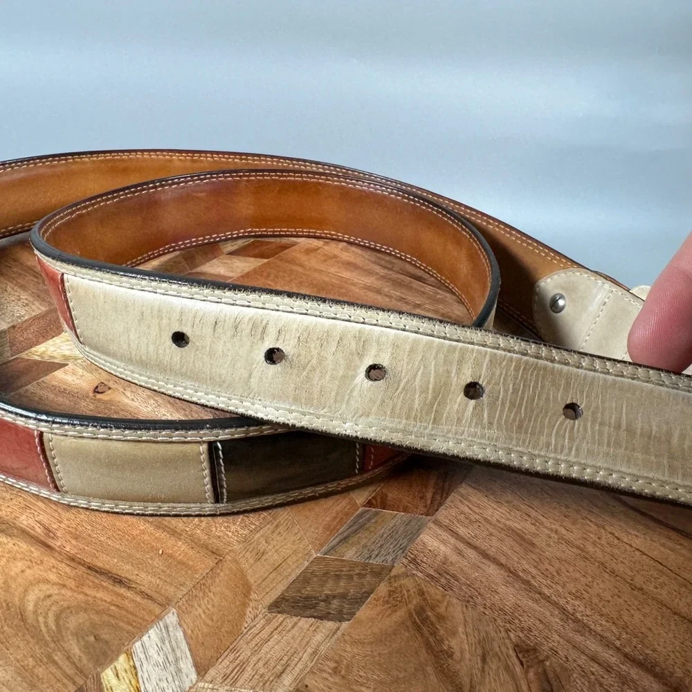 Maus‎ & Hoffman Leather Belt Size 44 Silver Brass Buckle Italy